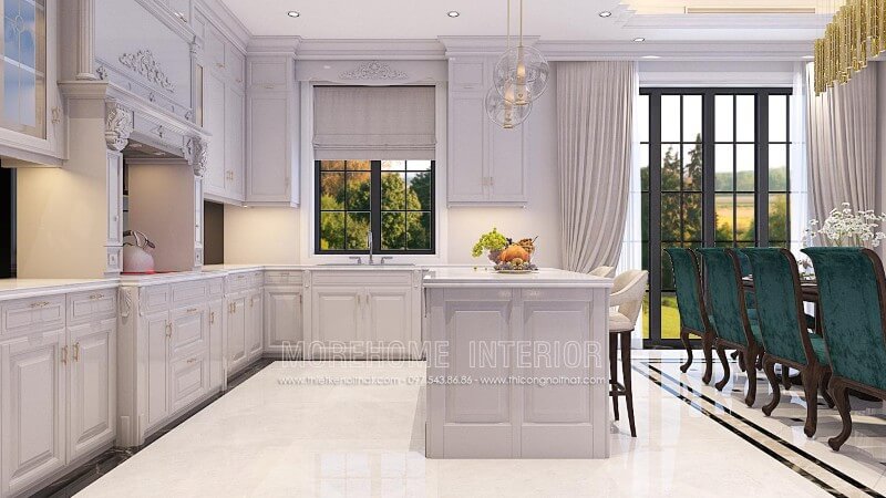 Tủ bếp gỗ tần bì phun sơn trăng Alkana cao cấp ấn tượng khiến bạn mê mẩn Tủ bếp màu trắng và màu nâu đẹp